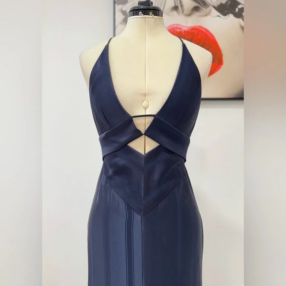 GALVAN London Prism Pinstripe Cutout Thigh-Slit Maxi Dress - Picture 7 of 14